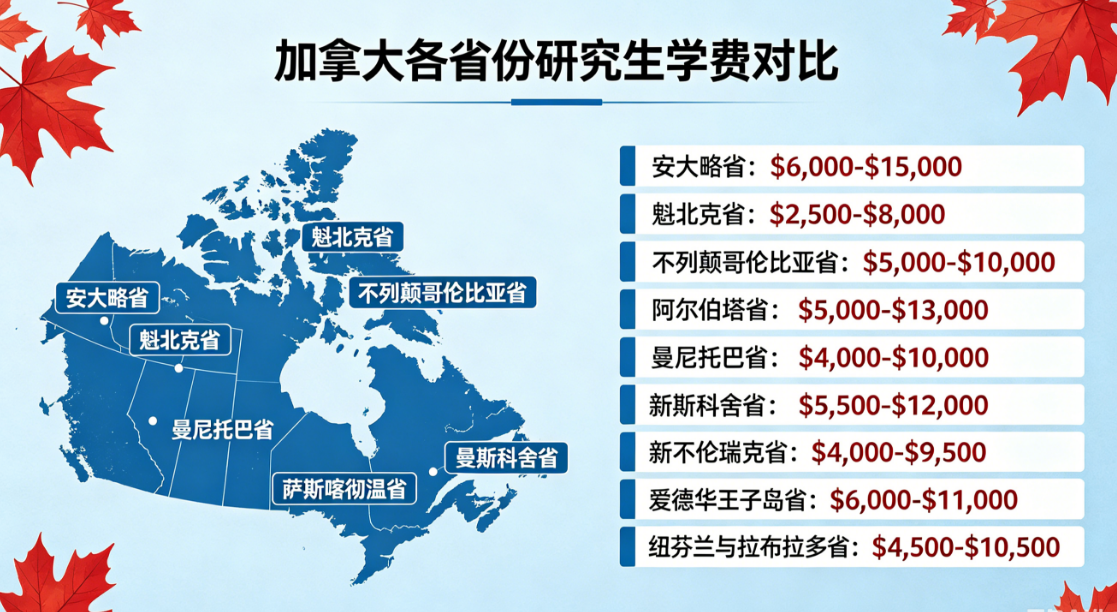 加拿大各省份研究生学费介绍